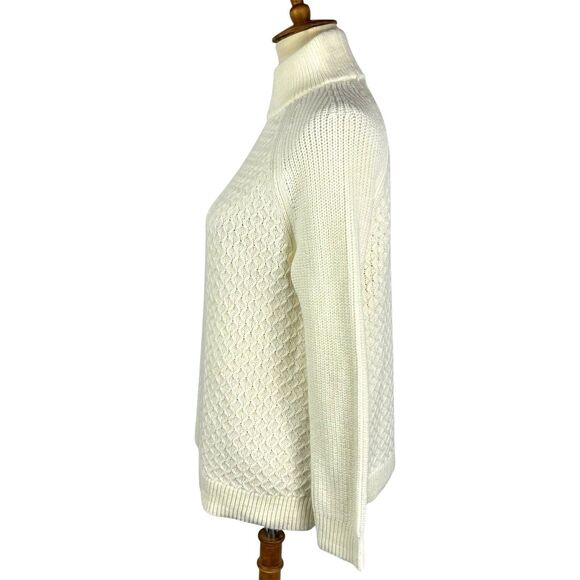 Talbots Petite Large Ivory Lattice Knit Mock Neck Pullover Sweater Large - Picture 2 of 8